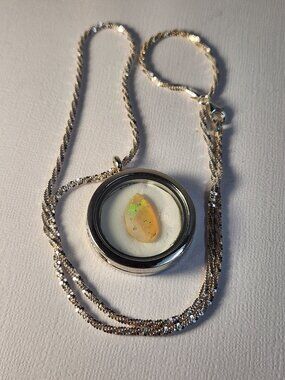 VID! Real Inclusions NIB Natural Fire Opal Locket 20" Necklace 925 Silver 20"